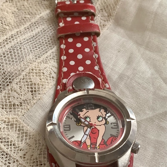 Vintage Red & White Polka Dot Betty Boop Stainless Steel Ladies Watch Jewelry - Picture 8 of 14